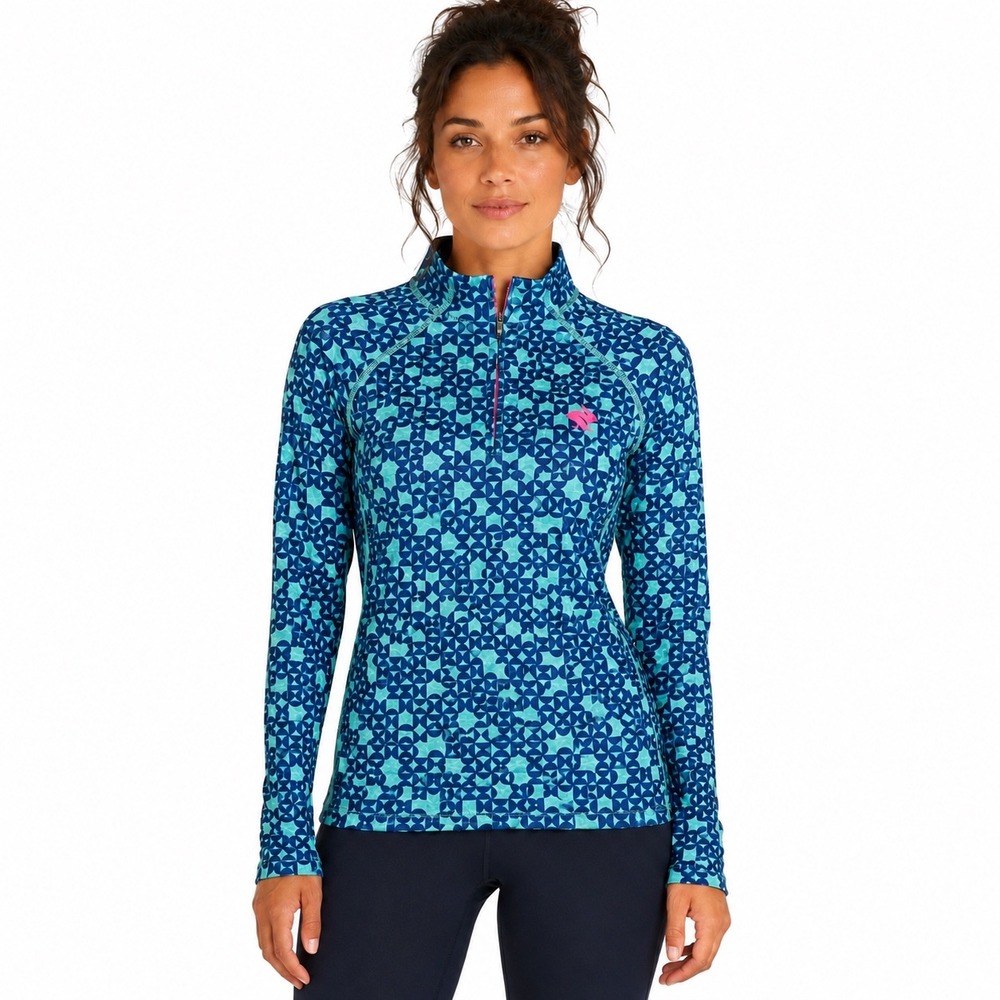 Rabbit Womens Quarter Zip Pullover Teal Navy Geometric Running Athletic Large